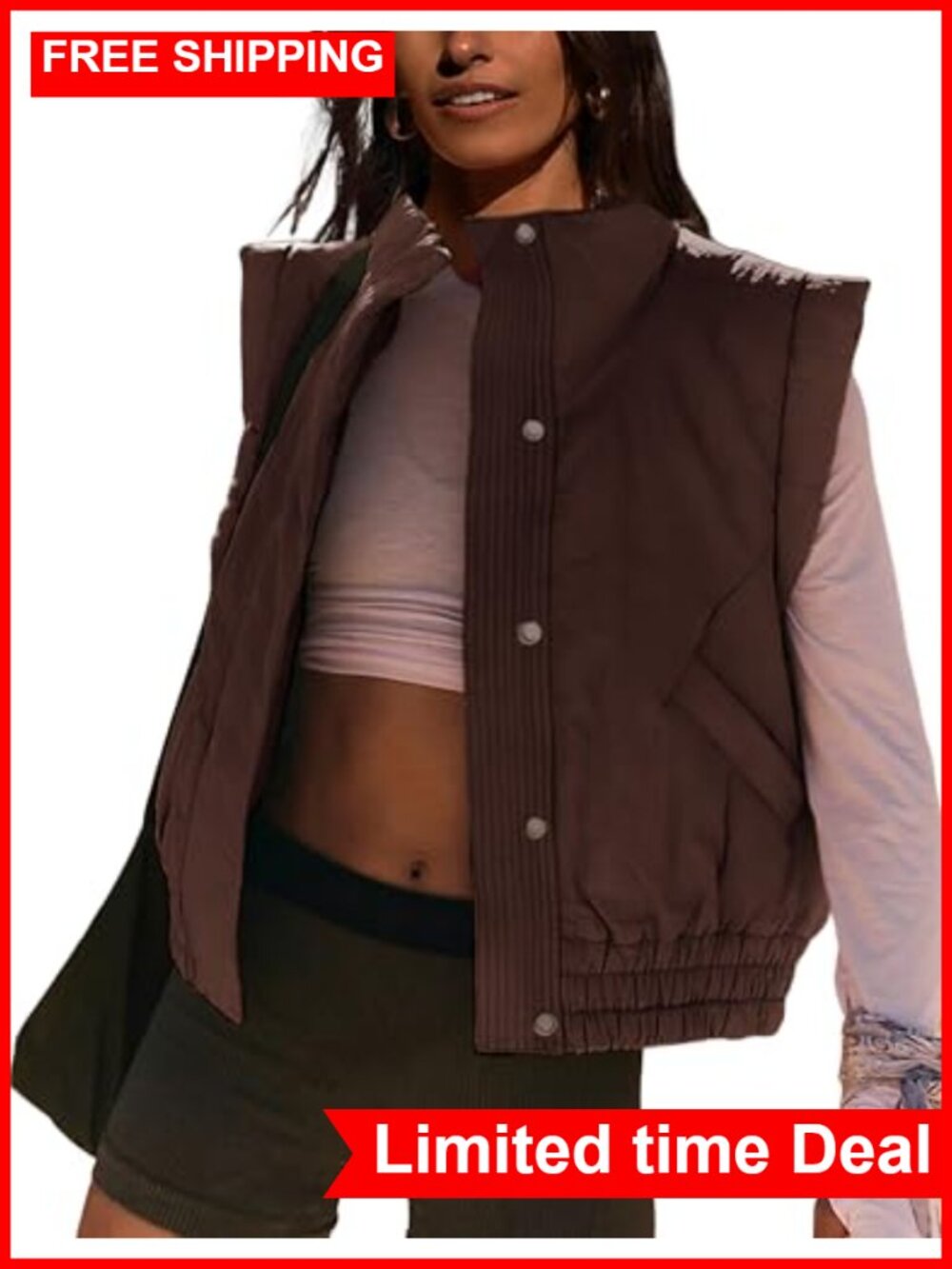 Lviefent Womens Cropped Lightweight Quilted Puffer Vest Button Down Sleeveless